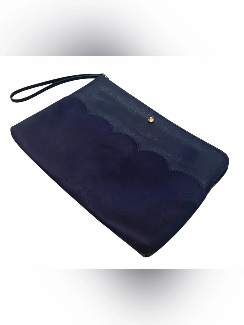 LC Lauren Conrad Collection Navy Blue Leather & Suede Scalloped Wristlet